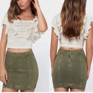 NWT Free People stretch mini denim skirt olive green Size 10